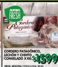 Jumbo Cordero patagónico, lechon y chivito x kg oferta