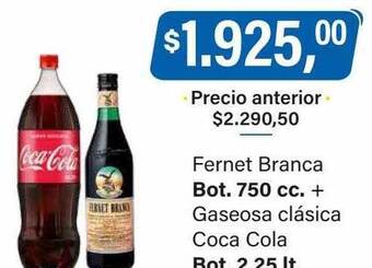 Supermercados Damesco Fernet branca, gaseosa clásica coca cola oferta