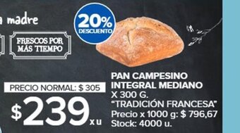 Carrefour Pan Campesino Integral Mediano x 300g oferta