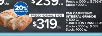 Carrefour Pan Campesino Integral Grande x 500g oferta