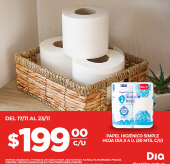 Supermercados DIA Papel Higiénico Simple Hoja Dia x 4u oferta