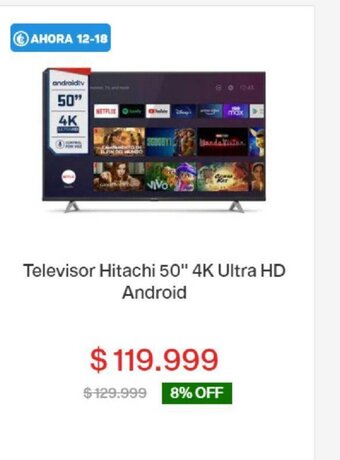 Garbarino Televisor Hitachi 50" 4K Ultra HD Android oferta