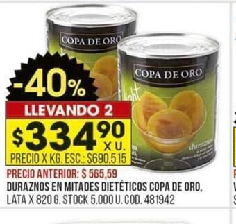 Coto Duraznos en Mitades Dietéticos Copa de Oro oferta