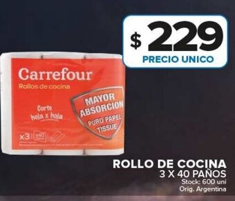 Carrefour Maxi Rollo de Cocina 3 x 40 Paños oferta