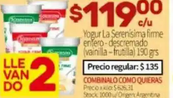 Josimar Yogur la serenísima firme entero - descremado vainilla - frutilla oferta
