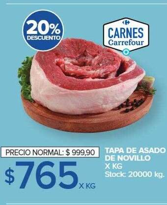 Carrefour Tapa de asado de novillo x kg 20% descuento oferta