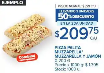 Carrefour Pizza palita muzzarella-muzzarella y jamón 50% descuento en la 2da unidad oferta