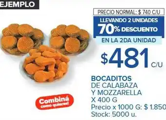 Carrefour Bocaditos de calabaza y mozzarella 70% descuento en la 2da unidad oferta