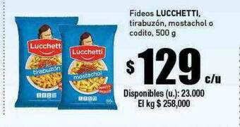 Cooperativa Obrera Fideos lucchetti tirabuzón mostachol o codito oferta