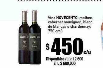 Cooperativa Obrera Vino novecento malbec cabernet sauvignon blend de blancas o chardonnay oferta