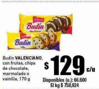 Cooperativa Obrera Budín valenciano con frutas chips de chocolate marmolado o vainilla oferta