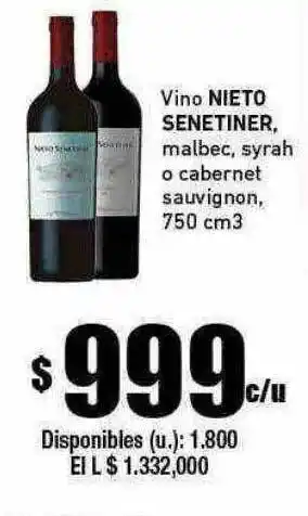 Cooperativa Obrera Vino nieto senetiner malbec syrah o cabernet sauvignon oferta