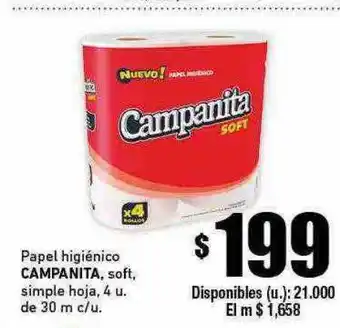 Cooperativa Obrera Papel higiénico campanita soft simple hoja oferta