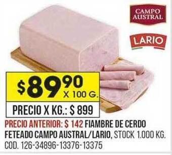 Coto Fiambre de cerdo feteado campo austral-lario oferta