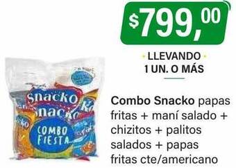 Supermercados Damesco Combo snacko papas fritas + maní salado + chizitos + palitos salados + papas fritas cte americano oferta