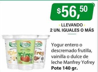 Supermercados Damesco Yogur entero o descremado frutilla vainilla o dulce de leche manfrey yofrey oferta