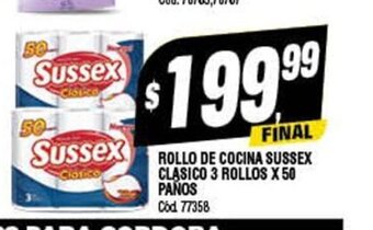 Supermercados Yaguar Rollo De Cocina Sussex Clasico 3 Rollos x 50 Paños oferta
