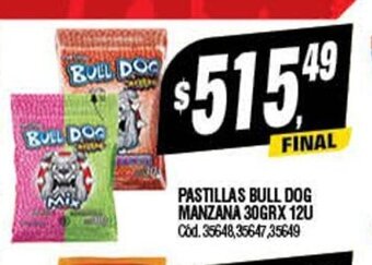 Supermercados Yaguar Pastillas Bull Dog Manzana 30gr x 12u oferta