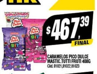 Supermercados Yaguar Caramelos Pico Dulce Mastic Tutti Fruti 408g oferta