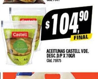Supermercados Yaguar Aceitunas Castell Vde. Desc. D/P x 70gr oferta