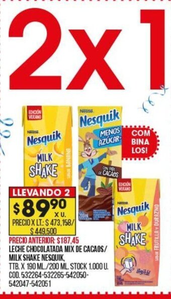 Coto Leche Chocolatada Mix De Cacaos / Milk Shake Nesquik oferta