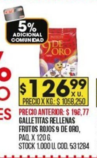 Coto Galletitas Rellenas Frutos Rojos 9 De Oro oferta