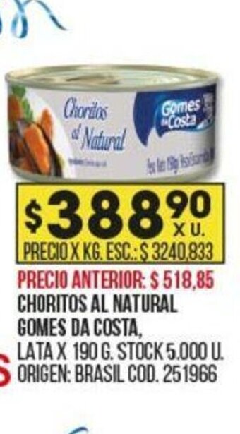 Coto Choritos Al Natural Gomes Da Costa oferta
