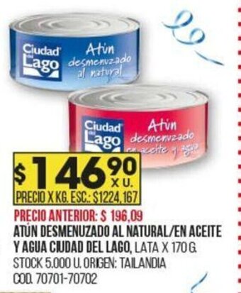 Coto Atún Desmenuzado al Natural/En Aceite y Agua Ciudad del Lago oferta