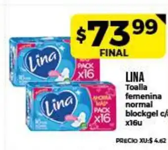 Lina Toalla femenina normal blockgel x 16u