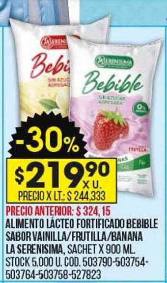 Coto Alimento lácteo fortificado bebible sabor vainilla frutilla banana la serenisima oferta