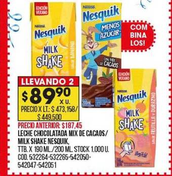 Coto Leche chocolatada mix de cacaos milk shake nesquik oferta