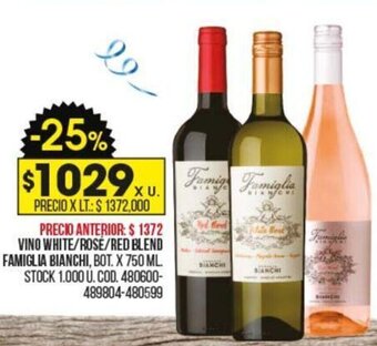 Coto Vino White/Rosé/Red Blend/Famiglia Bianchi oferta