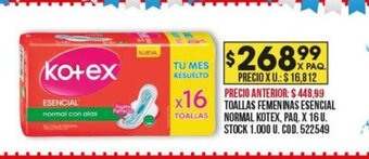 Coto Toallas Femeninas Esencial Normal Kotex oferta
