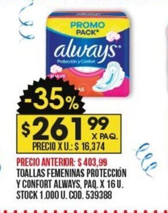 Coto Toallas Femeninas Protección Y Confort Always oferta