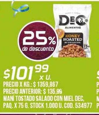 Coto Maní tostado salado con miel dec 25% de descuento oferta