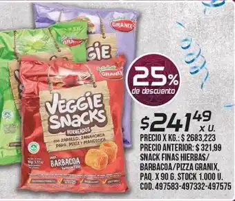 Coto Snack finas hierbas barbacoa pizza granix 25% de descuento oferta