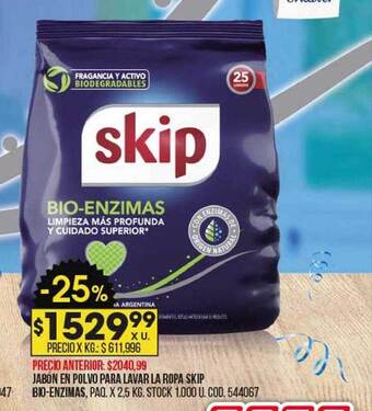 Coto Jabón en polvo para lavar la ropa skip bio-enzimas oferta