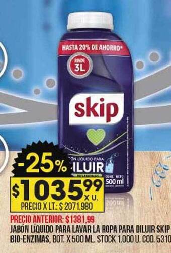 Coto Jabón liquido para lavar la ropa para diluir skip bio-enzimas oferta
