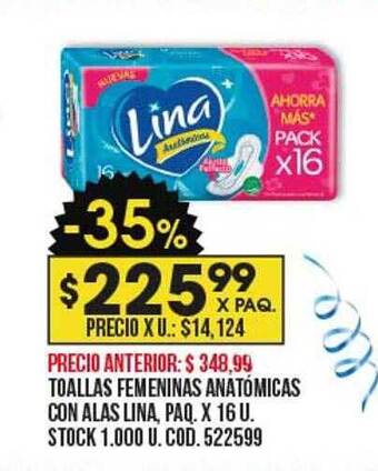 Coto Toallas femeninas anatómicas con alas lina oferta