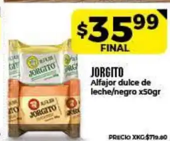 Supermayorista Vital Jorgito Alfajor dulce de leche/negro x 50gr oferta