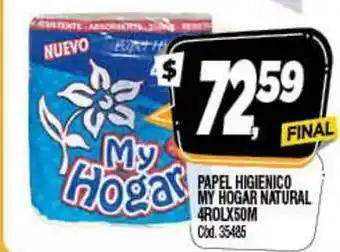 Supermercados Yaguar Papel Higienico My Hogar Natural 4Rolx50M oferta