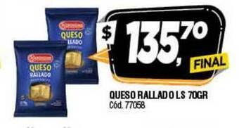 Supermercados Yaguar Queso Rallado LS 70gr oferta