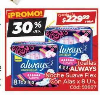 Diarco Toallas always noche suave flex con alas oferta