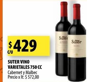 Punto Mayorista Suter vino varietales 750 cc oferta