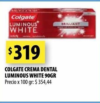 Punto Mayorista Colgate crema dental luminous white 90gr oferta