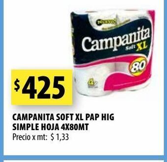 Punto Mayorista Campanita soft xl pap hig simple hoja 4x80mt oferta