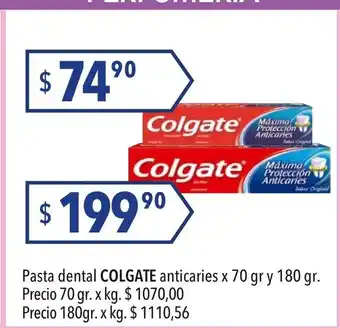 Hergo Colgate Pasta dental anticaries x70 gr y 180 gr oferta