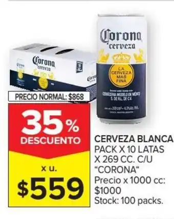 Carrefour Market "Corona" Cerveza Blanca x10 latas x269 cc oferta