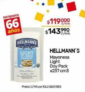 Nini Mayorista Hellmann's mayonesa light doy pack oferta