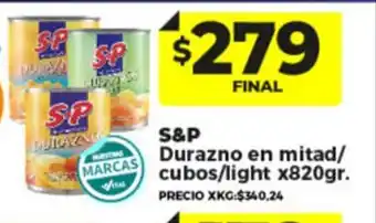 Supermayorista Vital S&P Durazno En Mitad / Cubos / Light x 820gr oferta